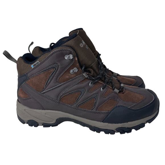 Hi Tec Shield Ortholite Hiking Boots Mens Size 13 Brown Logo Mid Top‎ Lace Up - Picture 1 of 9
